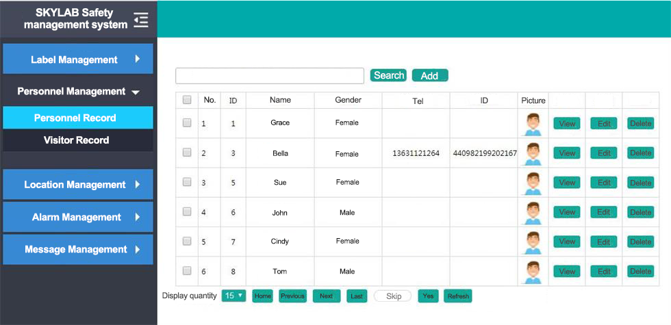 UWB personnel positioning management system background interface